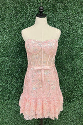 Strapless Pink Sequin Mermaid Mini Dress
