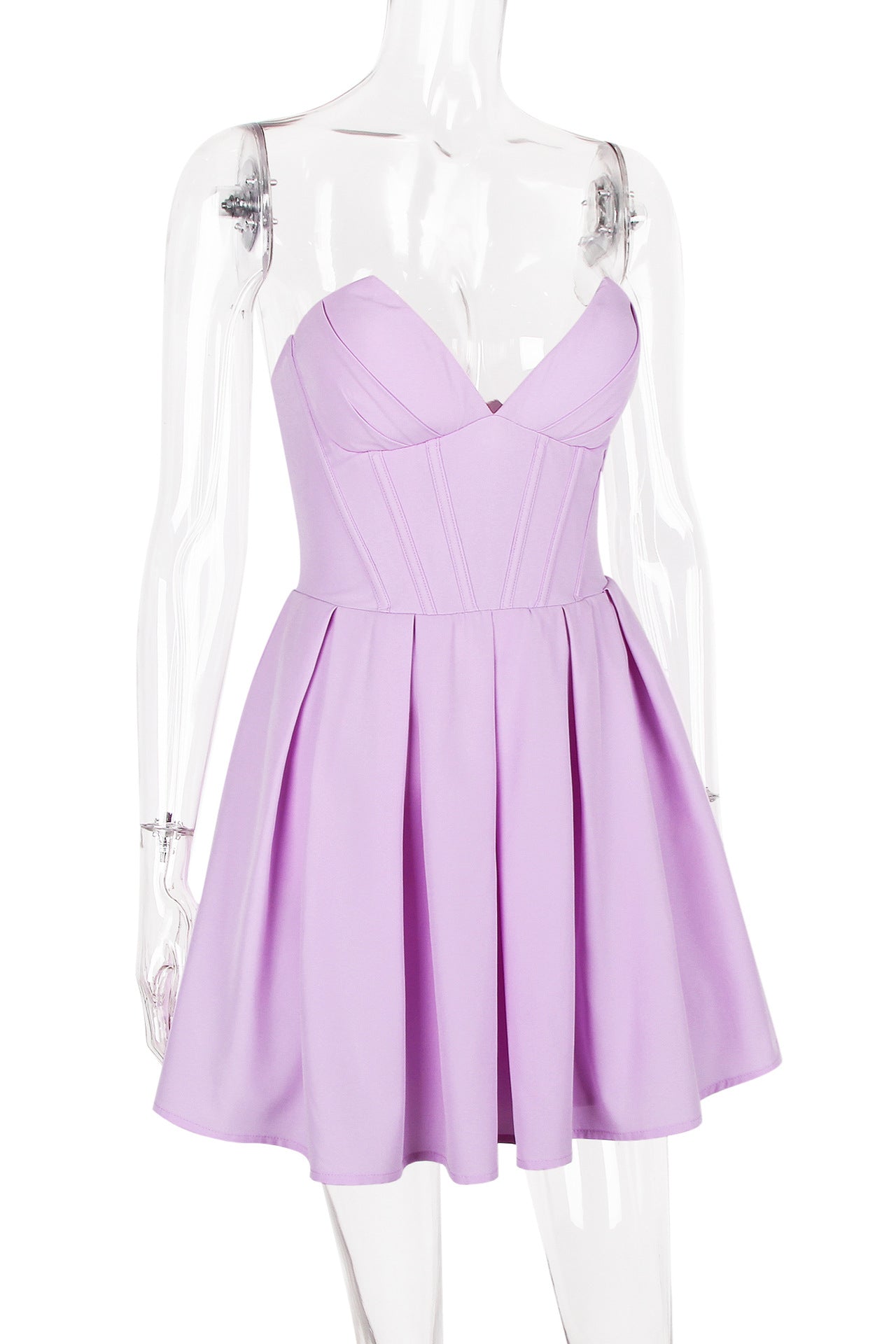 V-neck Pink Pleated Short Party Dress
