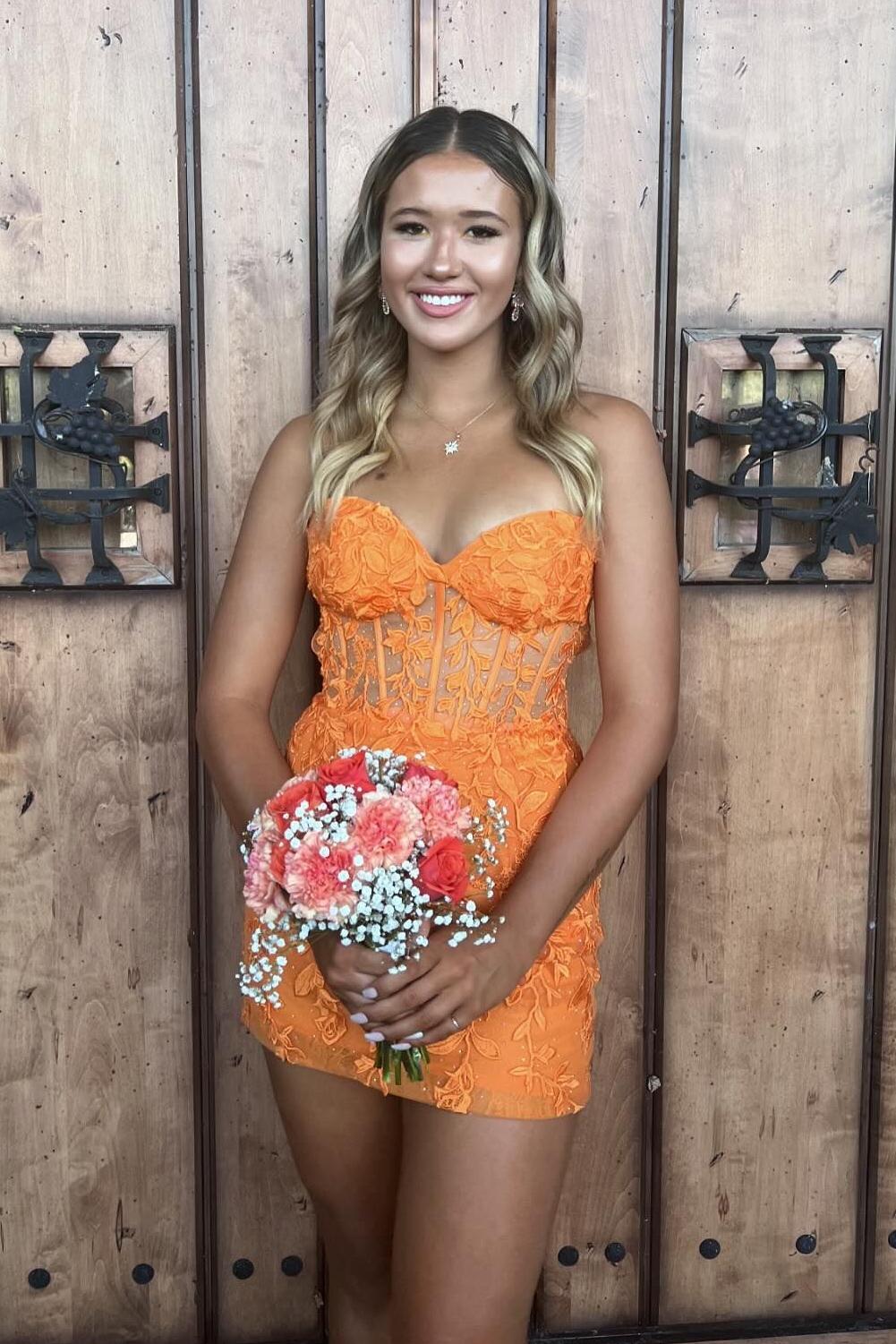 Yellow Lace Appliques Tight Mini Dress